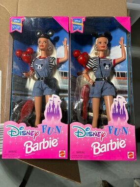 2 Disney Fun Barbies Mickey Ears - Blonde, Red Accents 17058. (Pair) NIB